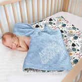 Lofaris Repeated Cute Fox Bears Trees Minky Baby Blanket